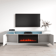 Eva-KBL Fireplace TV Stand for TVs up to 80, Modern High Gloss 71 Entertainment Center, Electric Fireplace TV Media Console with Storage Cabinets and LED Lights