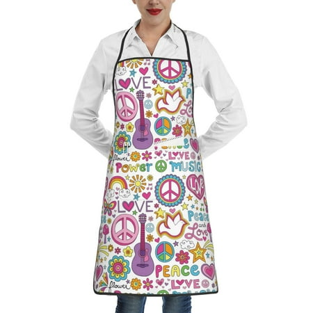 

Lukts Peace Love and Dove Flower Power Pattern Kitchen Apron Waterdrop Resistant Apron with adjustable Aprons for Women and Men with Pockets Cooking Apron