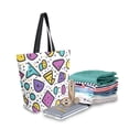 thumbnail image 2 of FORMRS Womens Canvas Tote Bag with Zipper Inner Pocket Shoulder Handbag, Purple Retro Pattern, 2 of 7