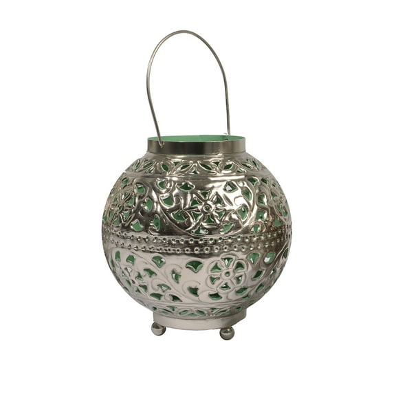 Kaemingk 8" Tropicalia Silver and Green Cut-Out Floral Votive Candle Holder