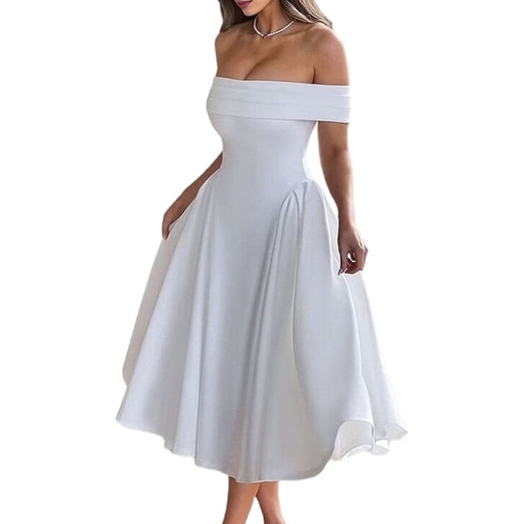 Women'S Off the Shoulder Cocktail Maxi Dress Sleeveless Casual A Line Elegant Flowy Formal Dresses White S