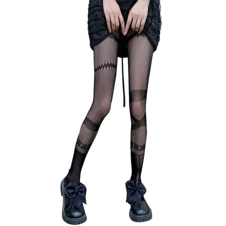

Japanese Women Fishnet Tights Gothic Irregular Strap Jacquard Cosplay Pantyhose