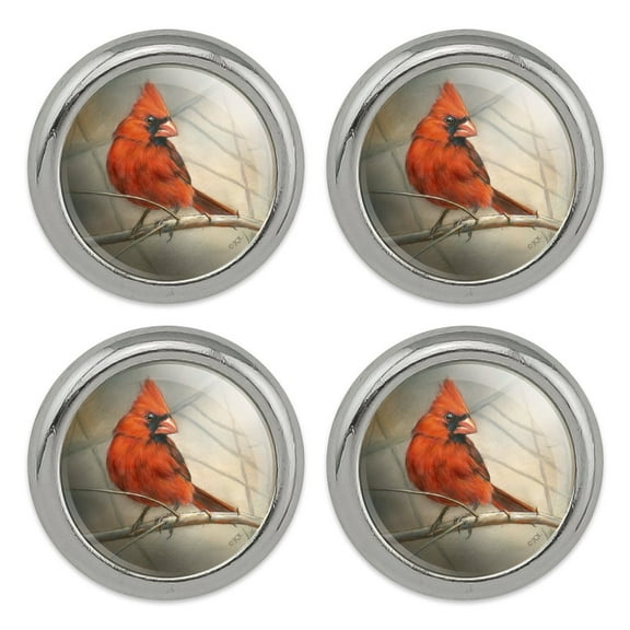 Cardinal Red Bird on Tree Branch Metal Craft Sewing Novelty Buttons - Set of 4