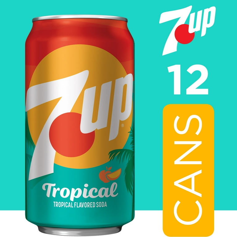 7UP Tropical Lemon Lime Mango Peach Soda, 12 fl oz Can, 12 Pack