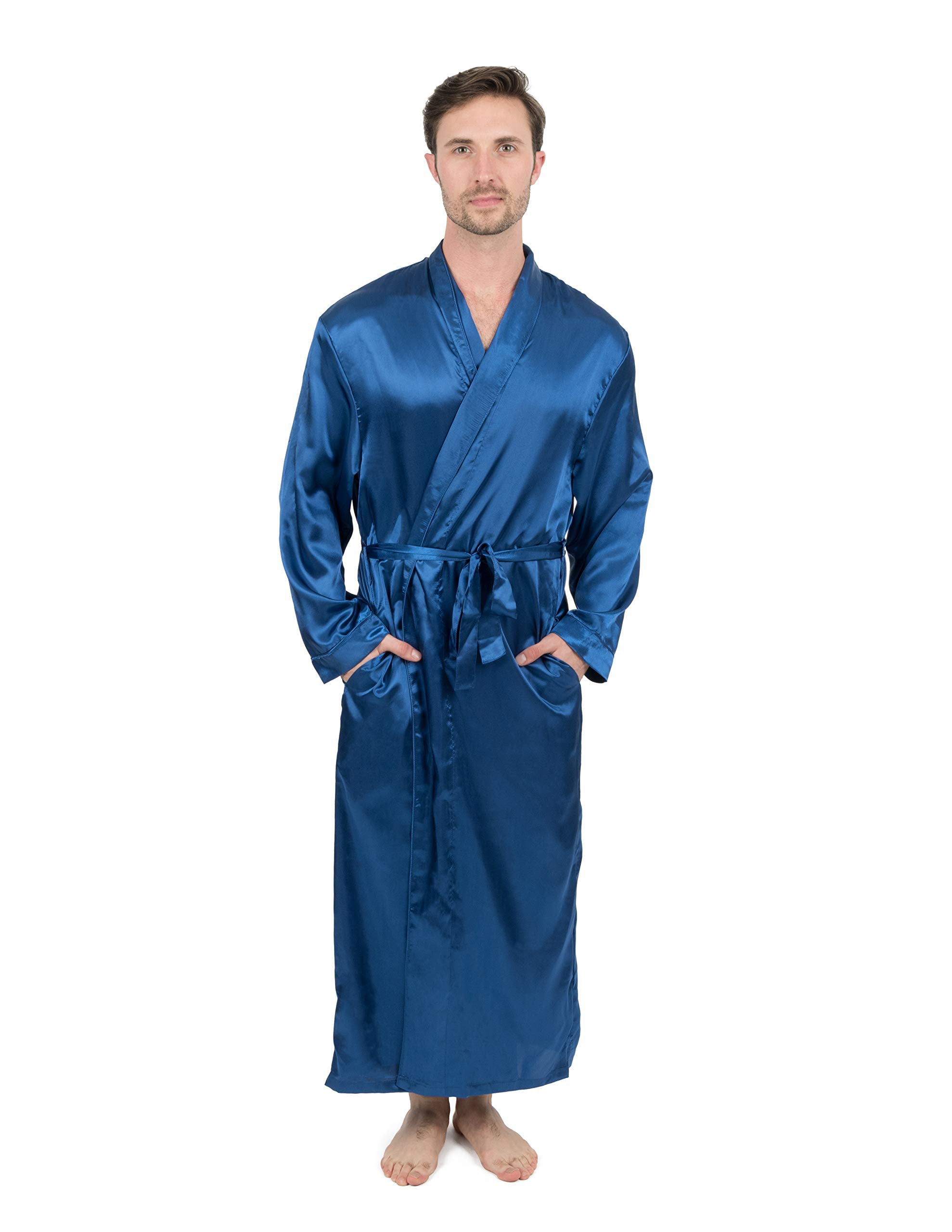 Leveret Mens Satin Robe Christmas Robe (Size Small-XXX-Large) (Blue ...