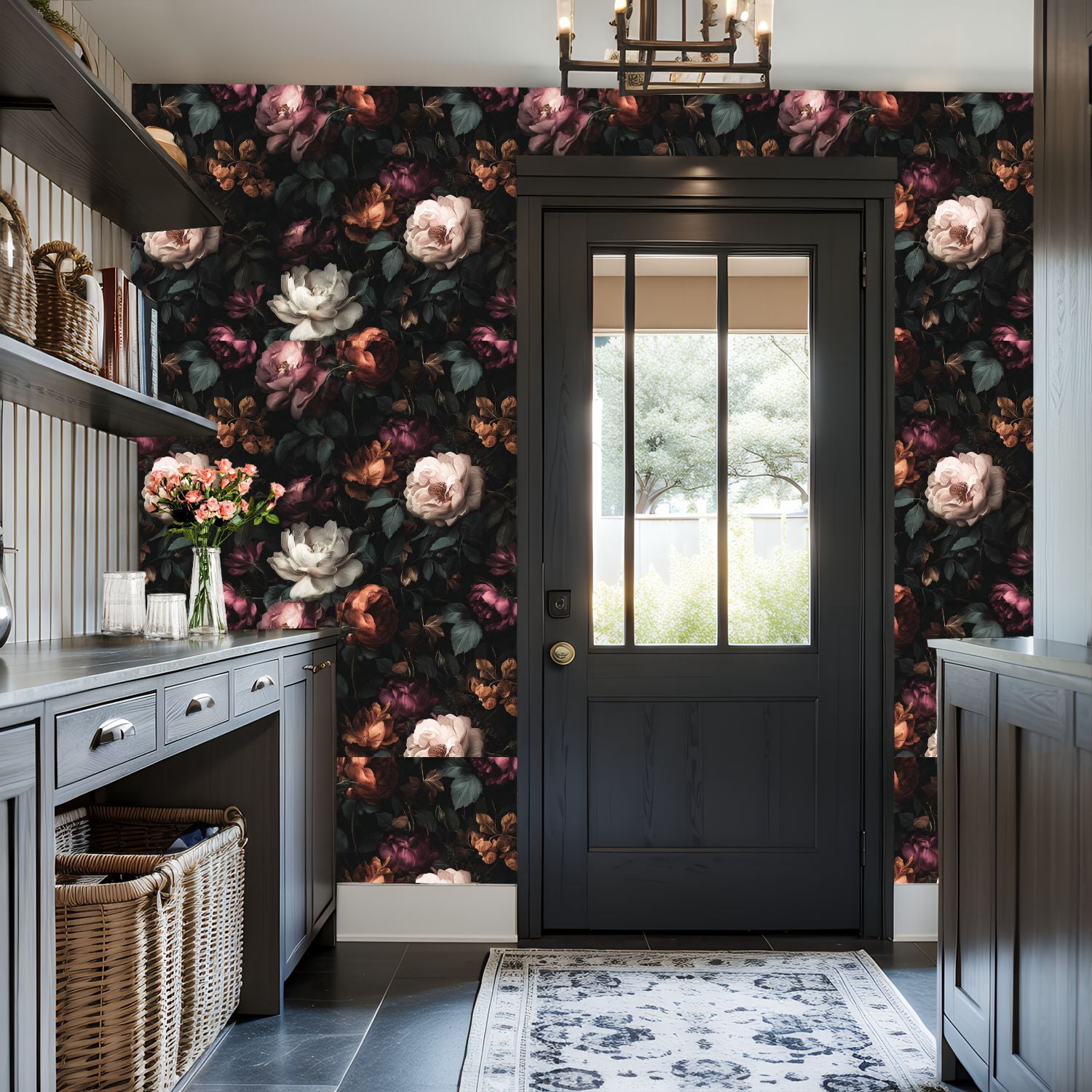 Peel and Stick Wallpaper Vintage Floral Soft Roses Dark Leaves Wall Mural 17.7in x 9.8ft Self Adhesive Removable Wall Paper Renter Friendly Wallpaper for Nursery Kitchen Bedroom Cabinets
