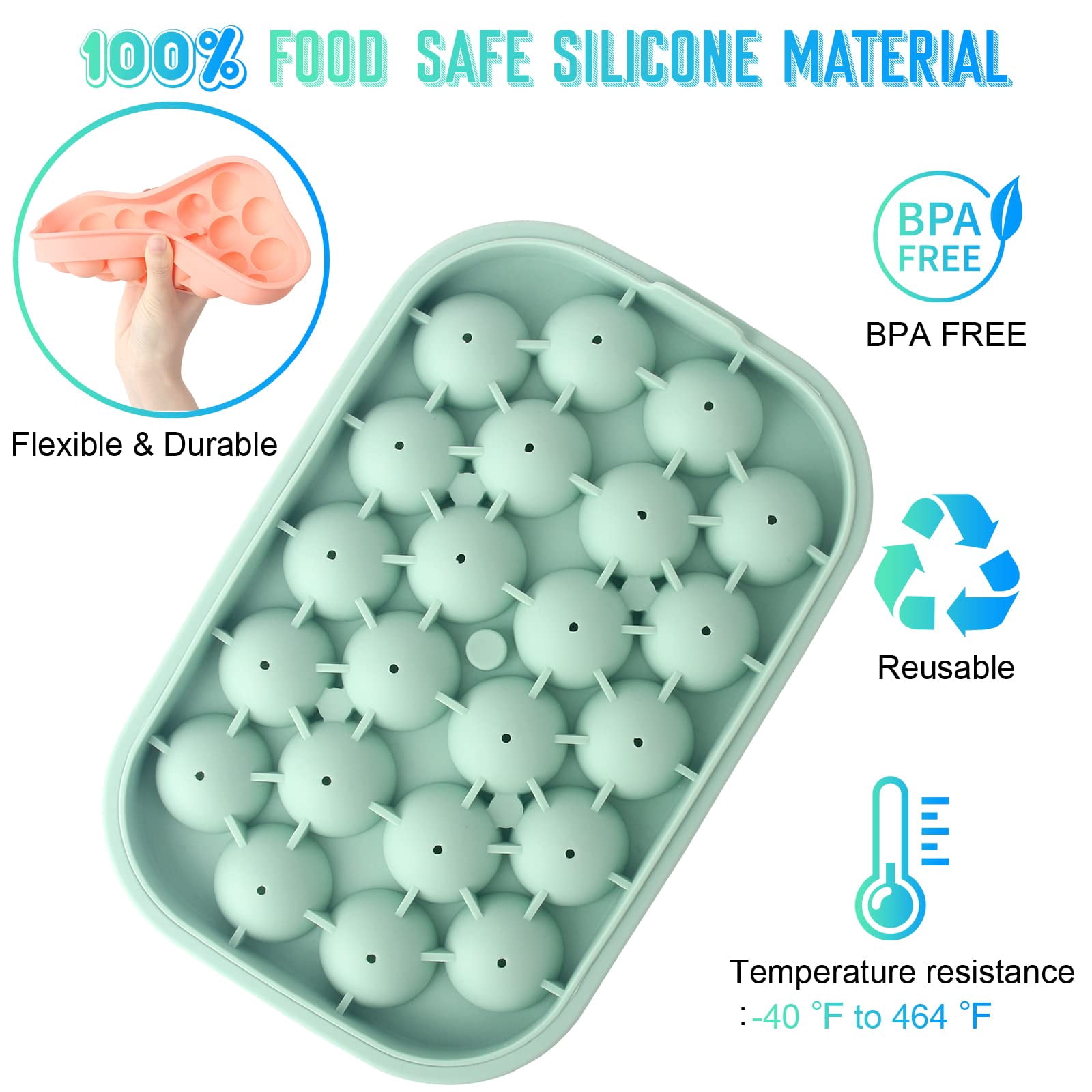 Ice Cube Tray  2 Pack Flexible Silicone 22 Balls Maker With Lid Bpa Free Easy-release Trays For Freezer Diy Homemade Round Cubes Coffee