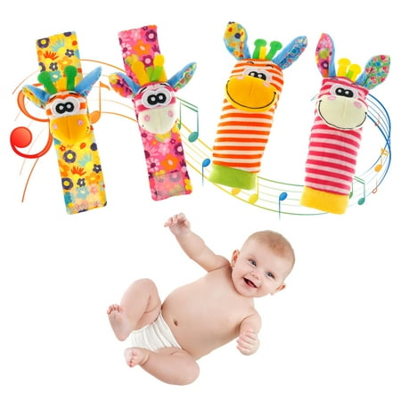 

GROKING Baby Wrist Rattle Foot Finder Socks Set Wrist Rattles Foot Finder Rattle Sock Baby Toddlor Toy Present Gift for Newborn Infant Babies Boy Girl (4pcs)