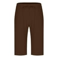 thumbnail image 3 of Wyobmus Men's Cotton Linen Shorts Casual Solid Pockets High Waistband Loose Summer Beach Pants Brown, 3 of 5