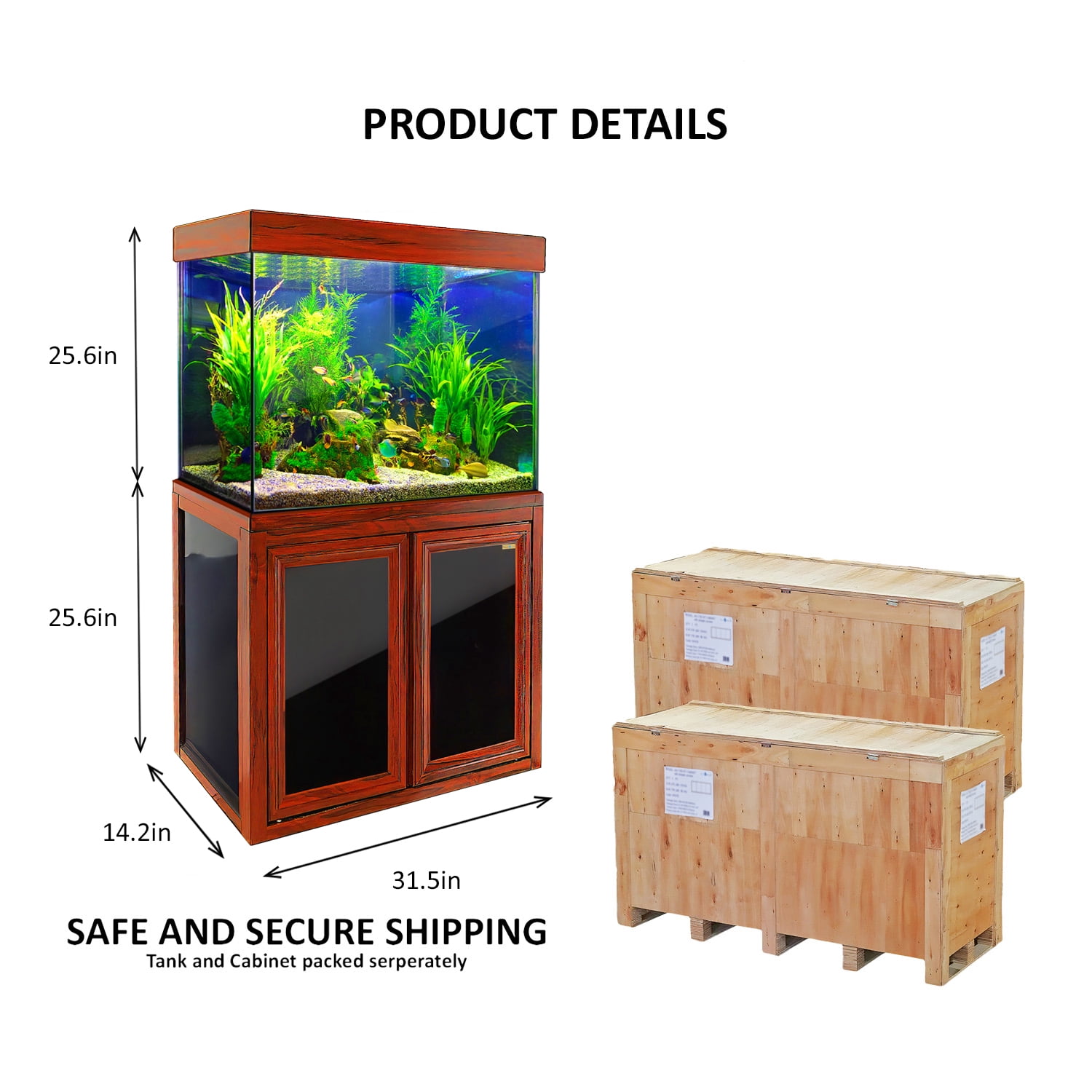 50 Gallon Redwood Tempered Glass Aluminum Fish Tank Aquarium