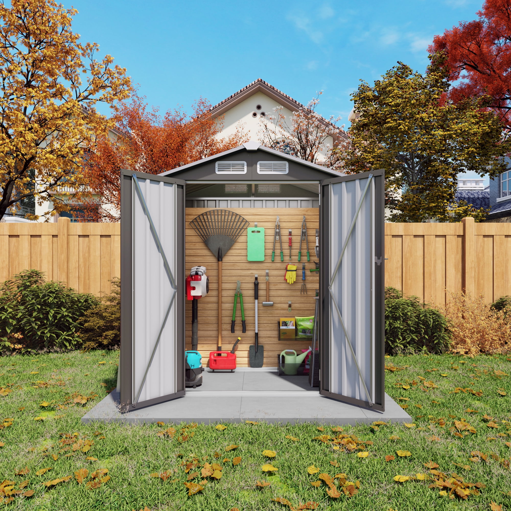 5X3 FT Metal Outdoor Storage Shed, Tool Shed with Peaked Roof Waterproof, Lockable Door Compact Metal Tool Shed, Gray