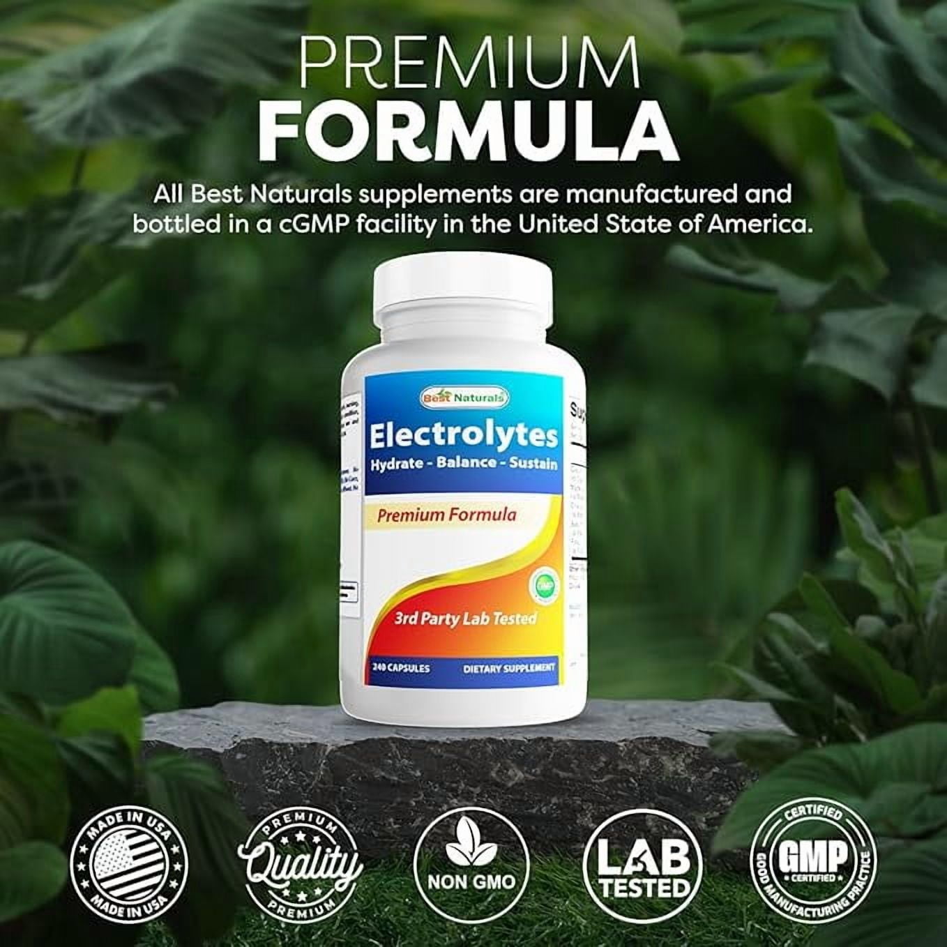 (3 pack) Best Naturals Electrolytes Hydrate-Balance- Sustain Premium Formula 240 Capsules. Gluten Free and Non-GMO.