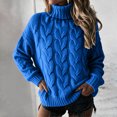 thumbnail image 5 of Dwellite Fall Sweaters for Women Turtleneck Cable Knit Pullover Tops Winter Soft High Neck Trendy Casual Work Cute Long Sleeve Tops Royal Blue XL, 5 of 5