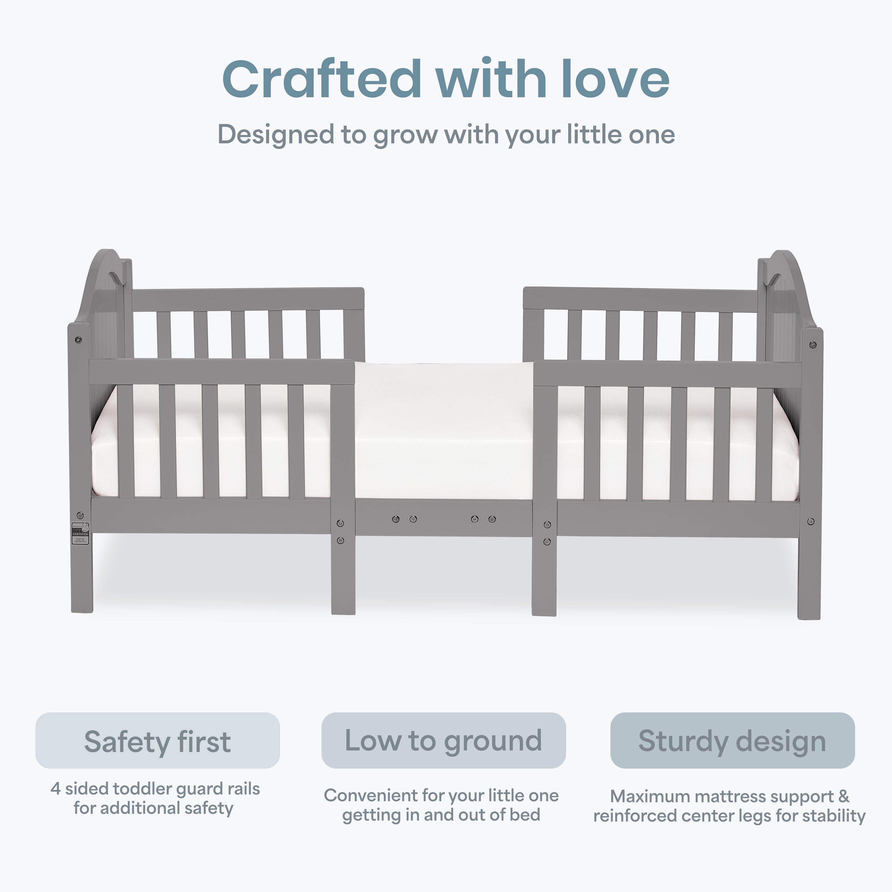 Dream On Me Portland 3 in 1 convertible Toddler Bed, Steel Grey