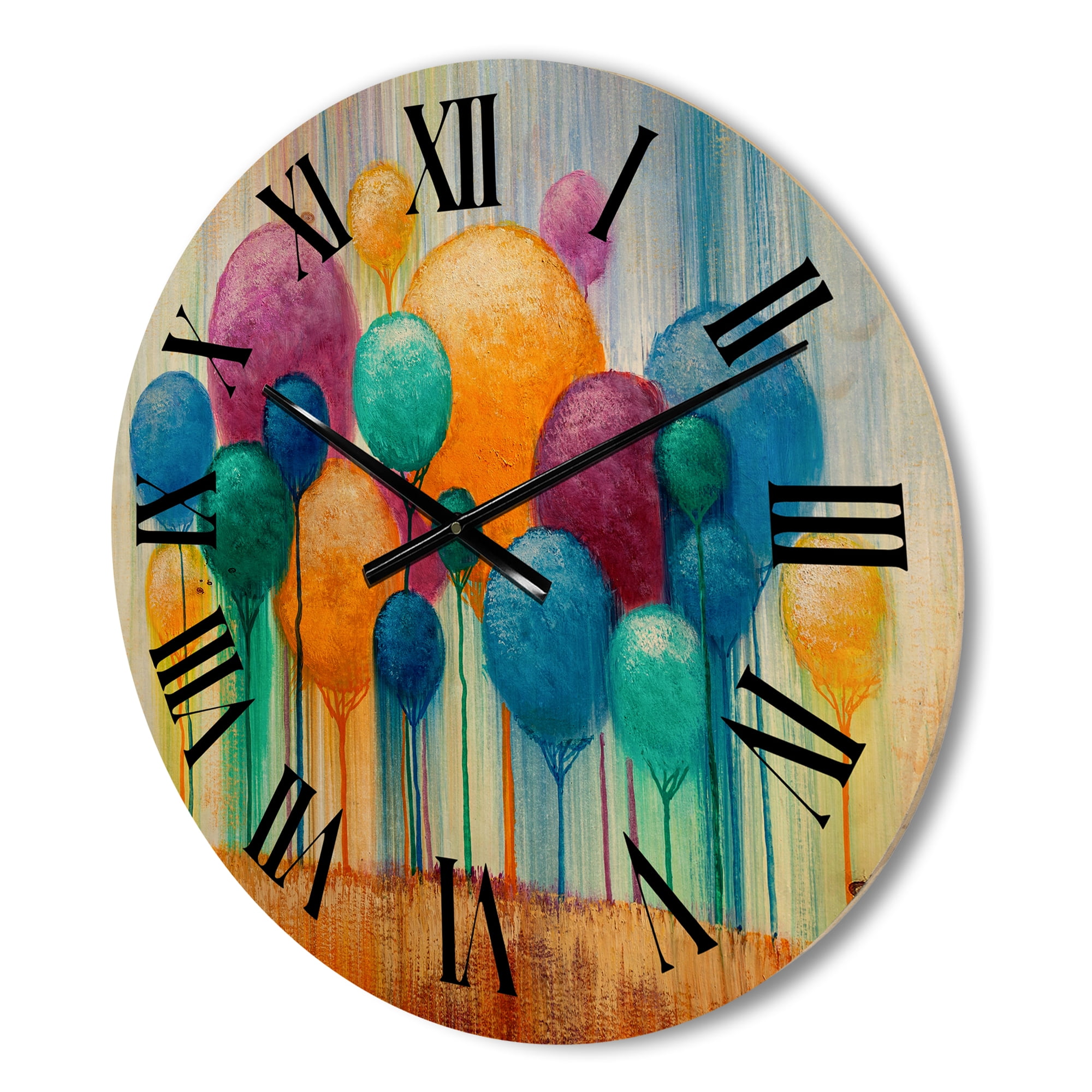 Designart 'Ornamental Colourful Trees IV' Modern Wood Wall Clock