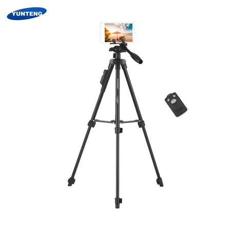 YUNTENG VCT-6208 Portable 3-Section Extendable Aluminum Alloy Tripod Live Streaming Support with Detachable BT Remote Control for iPhone iPad Huawei Xiaomi Smartphone Tablet Computer Max. Load