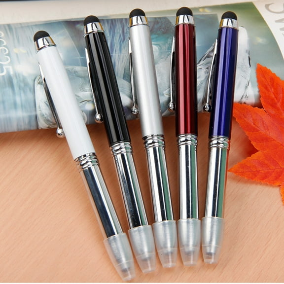 SENRISE 3 in 1 Metal Ballpoint Pen Stylus Black Ink LED Light For Touch Screen Device Use Black