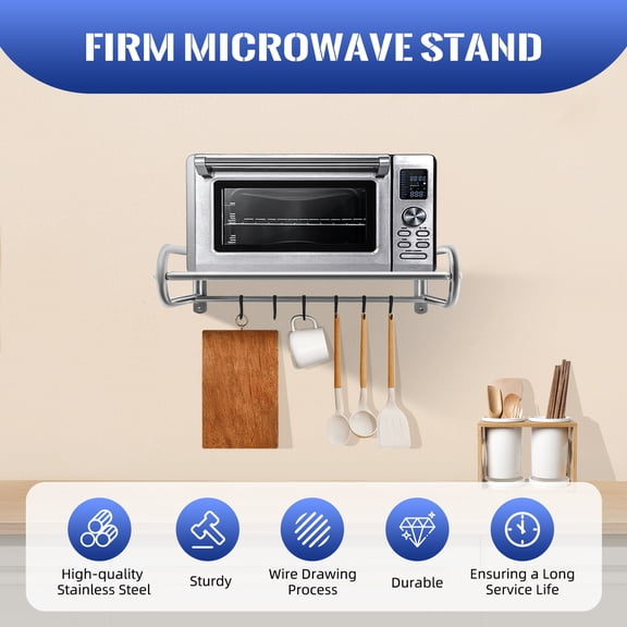 Stainless Steel Microwave Oven Rack Wall-Mount Kitchen Shelf Shelves Counter