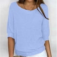 thumbnail image 2 of ManxiVoo Women's Off Shoulder Sweater Top Long Sleeve Pullover for Fall and Summer Layering with Three Quarter Sleeve Holiday Style L Size Light Blue, 2 of 4