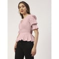 thumbnail image 3 of Moomaya Solid Cotton Tops For Women, 3/4th Sleeve Blouse, Smocked Waist Tops, 3 of 7