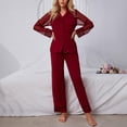 thumbnail image 2 of Gibobby Pijamas para mujer Stain Ice Silk Mujer Manga larga 2 piezas Panel de encaje Trajes Solapa Homewear(A,G), 2 of 4