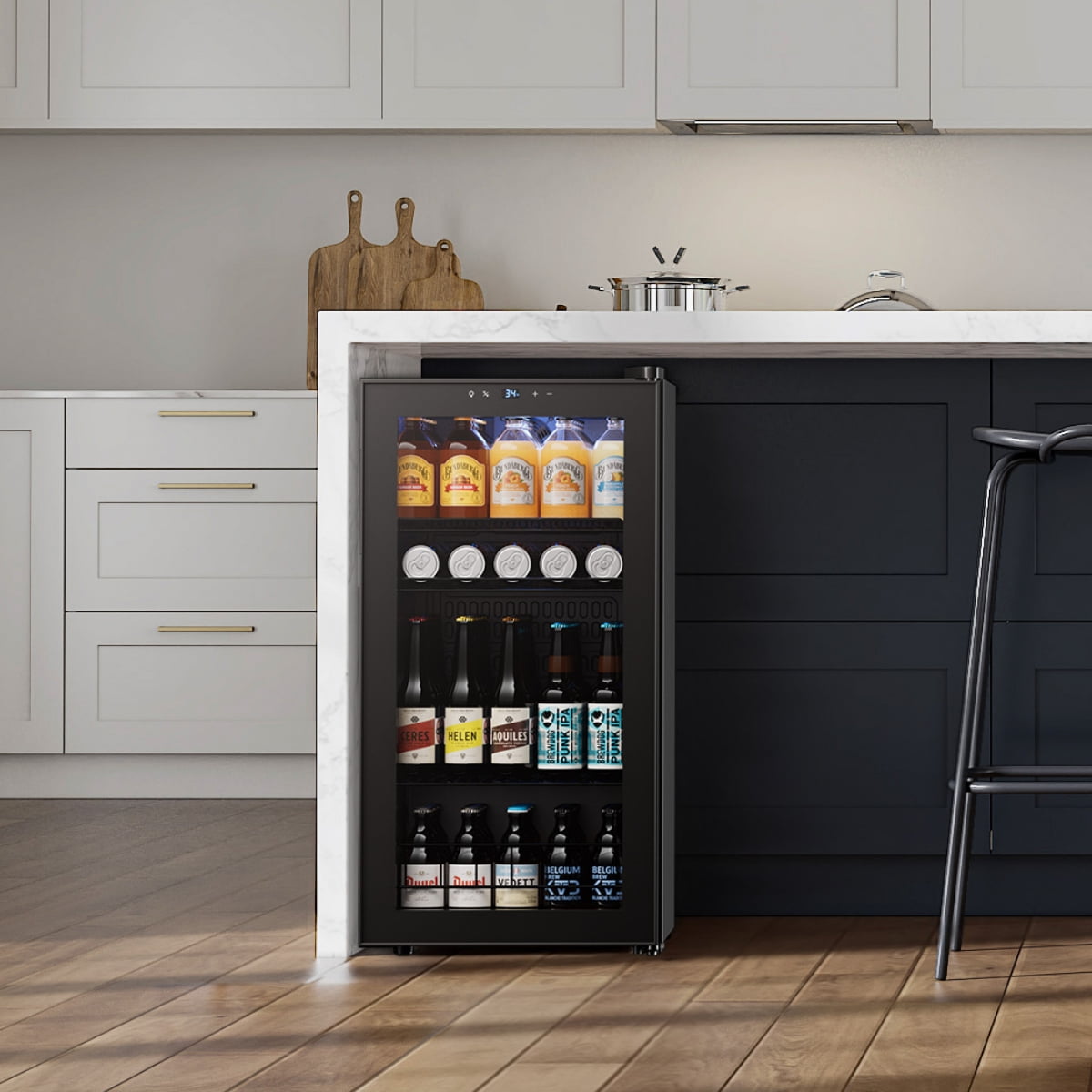 Yeego 121 Can Beverage Refrigerator, Mini Freestanding Beverage Fridge with Double Glass Door, 3.1cu.ft.