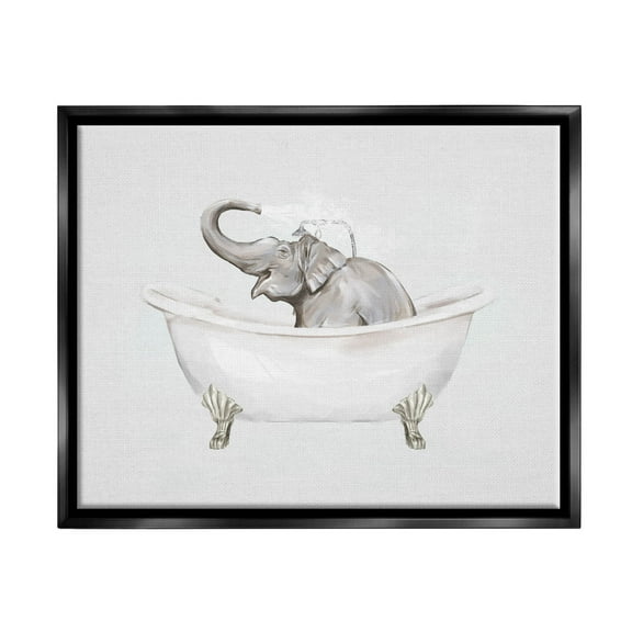 Happy Elephant Splashing Bathtub Animals & Insects Graphic Art Jet Black Framed Art Print Wall Art