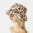 thumbnail image 4 of Waroomhouse Women Winter Hat Flat Dome Leopard Print Basin Hat Thickened Warm Plush Bucket Hat Warm Knit Outdoor Hat, 4 of 8