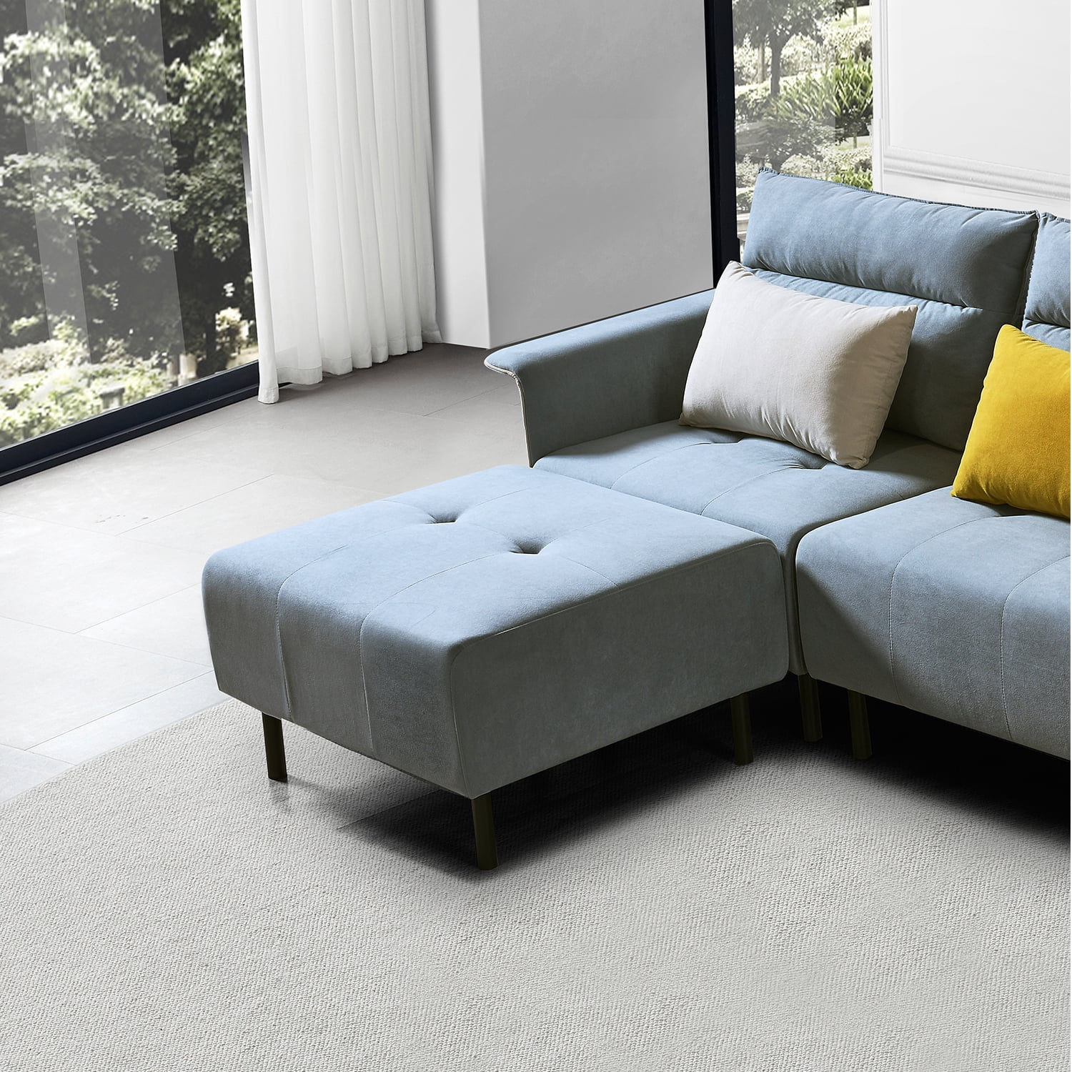 Kadyn L-shaped Sectional Sofa, Suede Sectional Couch with Removeable Ottoman and 3 Pillows, Modern Suede Upholstered Sofa for Apartment, Light Grey Kadyn L-shaped Sectional Sofa, Suede Sectional Couch with Removeable Ottoman and 3 Pillows, Modern Suede Upholstered Sofa for Apartment, Light Grey