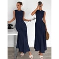 thumbnail image 5 of Navy Blue Pleated Sleeveless A-Line Maxi Dress For Women, Elegant Party Casual Dress, 5 of 8