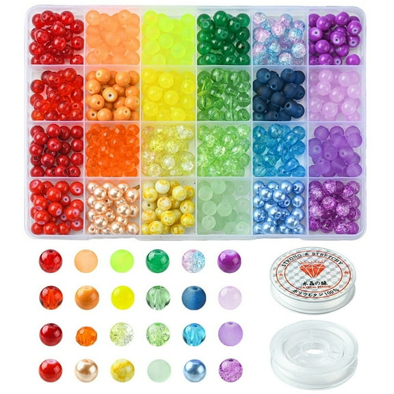 DIY Stretch Bracelet Making Kit Including Glass Round Beads Elastic Thread Mixed Color 480Pcs/set