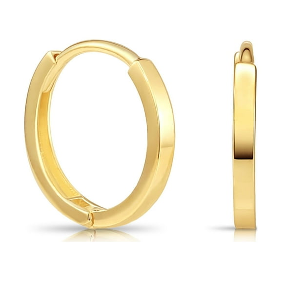 Tilo Jewelry 14K Yellow Gold Shiny Round Plain Huggie Hoop Earrings | 13mm Small | Dainty Everyday Earrings for Women, Men, Unisex