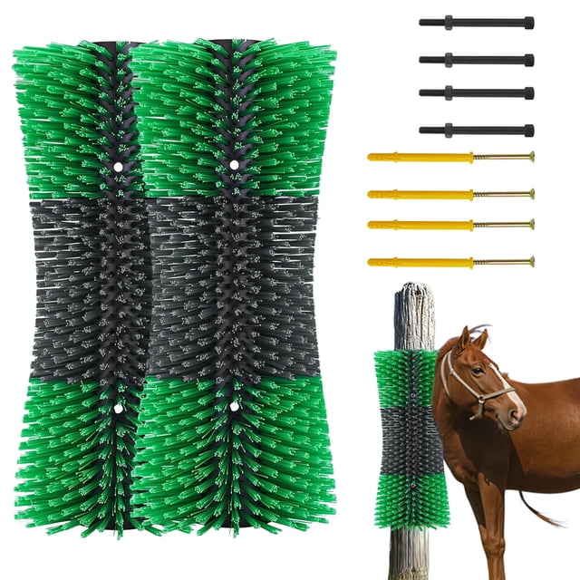 Livestock Scratching Brushes - Large Massage Grooming Set for Horses/Cows/Goats, Blue & Yellow (4-Pack), Relieves Itch & Promotes Hygiene, Easy Mount Stable Tool