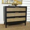 thumbnail image 3 of DecMode 36" x 32" Black Wood 3 Drawer Chest with Beige Rattan Drawers and Gold Handles, 1-Piece, 3 of 16
