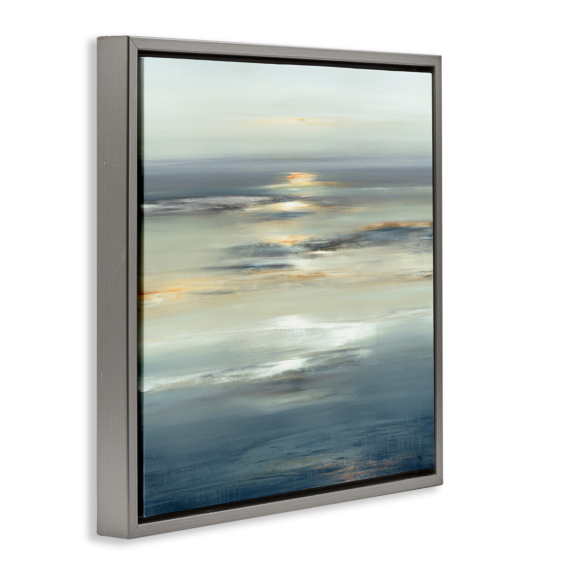 Stupell Industries Abstract Tranquil Nautical Sunrise Nature Painting Gray Floater Framed Canvas Art Print Wall Art, 18 x 18