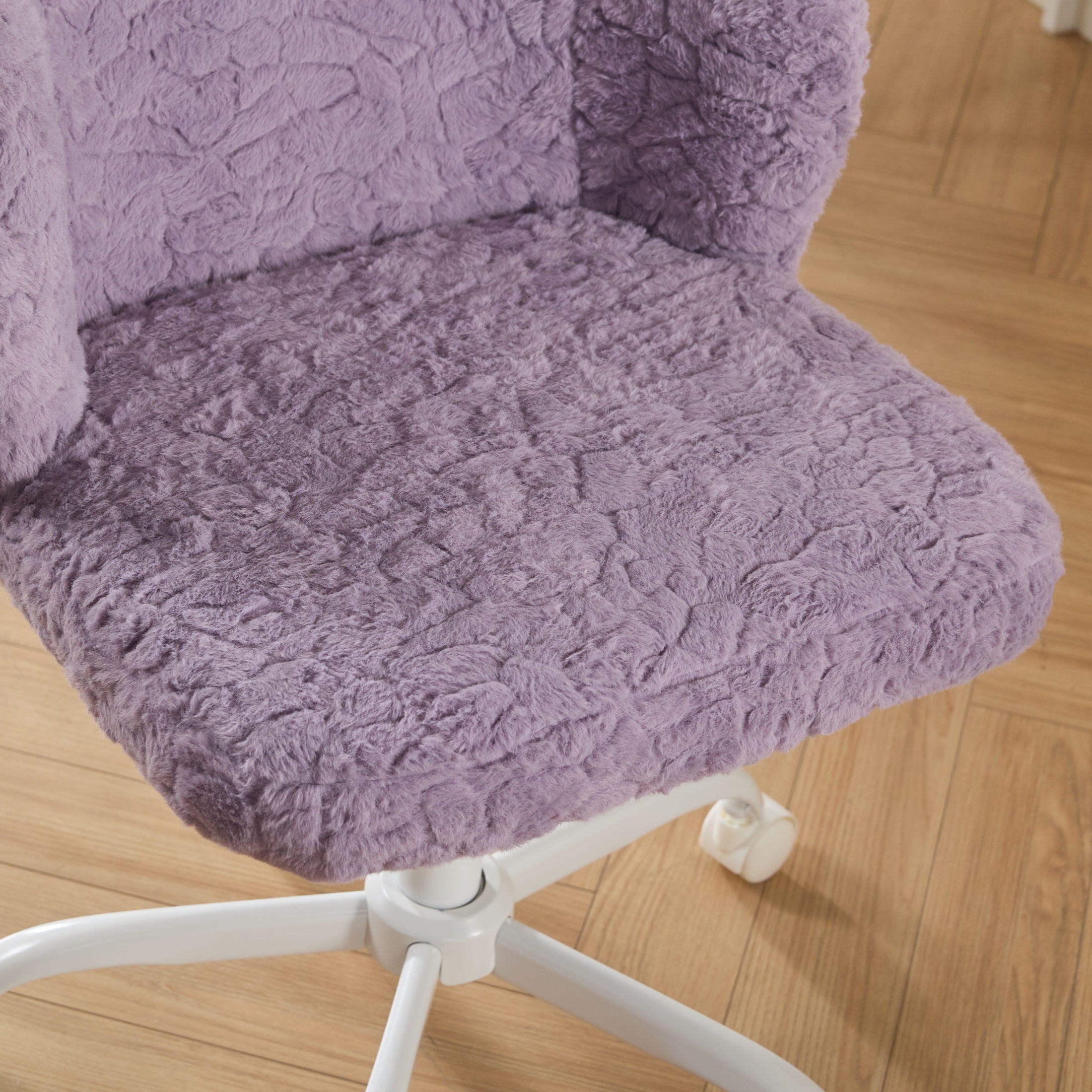 GDF Studio 22.5"W Faux Fur Office Chair with Adjustable Height, Swivel Metal Base, Violet