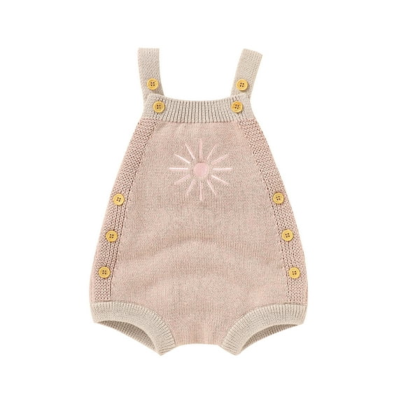 Qmyliery Breathable Baby Romper, Cute Sun Embroidery Knitted Suspender Jumpsuit