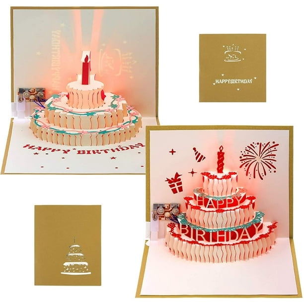 2 Packs Carte Pop-Up 3D Joyeux Anniversaire Lumière LED Carte Musique  Joyeux Anniversaire Cartes de Voeux Pop-Up 3D Cartes d'anniversaire Pop-Up  3D Fait Main avec Enveloppe pour Famille, Ami, Garçon, Fille et