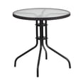 thumbnail image 1 of 28'' Round Tempered Glass Metal Table with Black Rattan Edging, 1 of 8