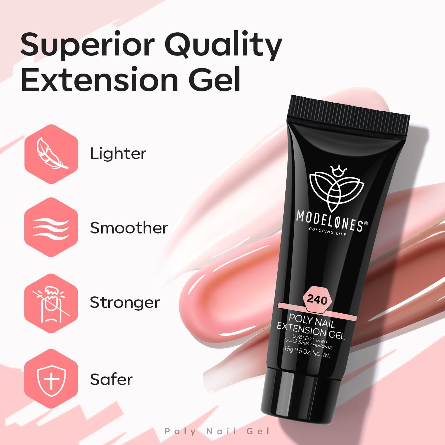 modelones Poly Gel Nail Kit 6 Colors with 8 W Nail Lamp Nail Extension Gel Kit Nude Clear Pink Natural Complete Starter Kit for Beginner Nail Thickening Solutions DIY at Home for Women