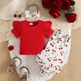 thumbnail image 5 of Tigivemen Newborn Baby Girl Clothes Bodysuit Romper and Flutter Sleeve Tops with Headbands Infant Summer Spring Outfits Red,12-18 Months, 5 of 5