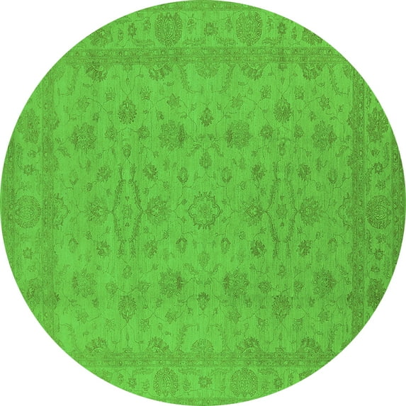 Ahgly Company Indoor Round Oriental Green Traditional Area Rugs, 7' Round