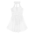 thumbnail image 5 of vastwit Kids Girls Halter Neck Ballet Leotard with Tulle Skirt Lyrical Figure Skating Dress Ballerina Dancewear Ivory 6, 5 of 7