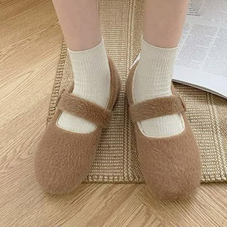 

Aayomet Women Dress Casual Shoes Woolen Shoes For Women Wear Plush Flat Sole Ballet Cotton Single Shoes In Winter Lazy People Khaki 7
