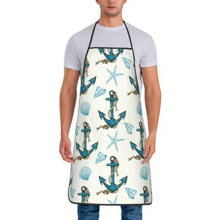 

Naloa 1Pack Adjustable Bib Apron Waterdrop Resistant Cooking Kitchen Aprons for Women Men Chef Anchors And Shells Print