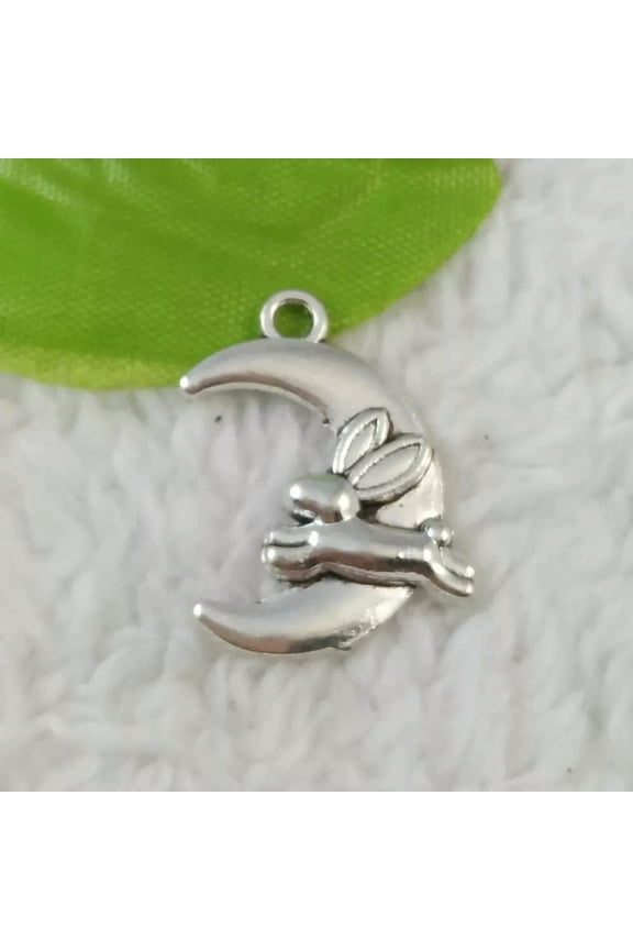 160 Pcs Tibet Silver Rabbit Moon Charms Pendant 24X17MM B5275