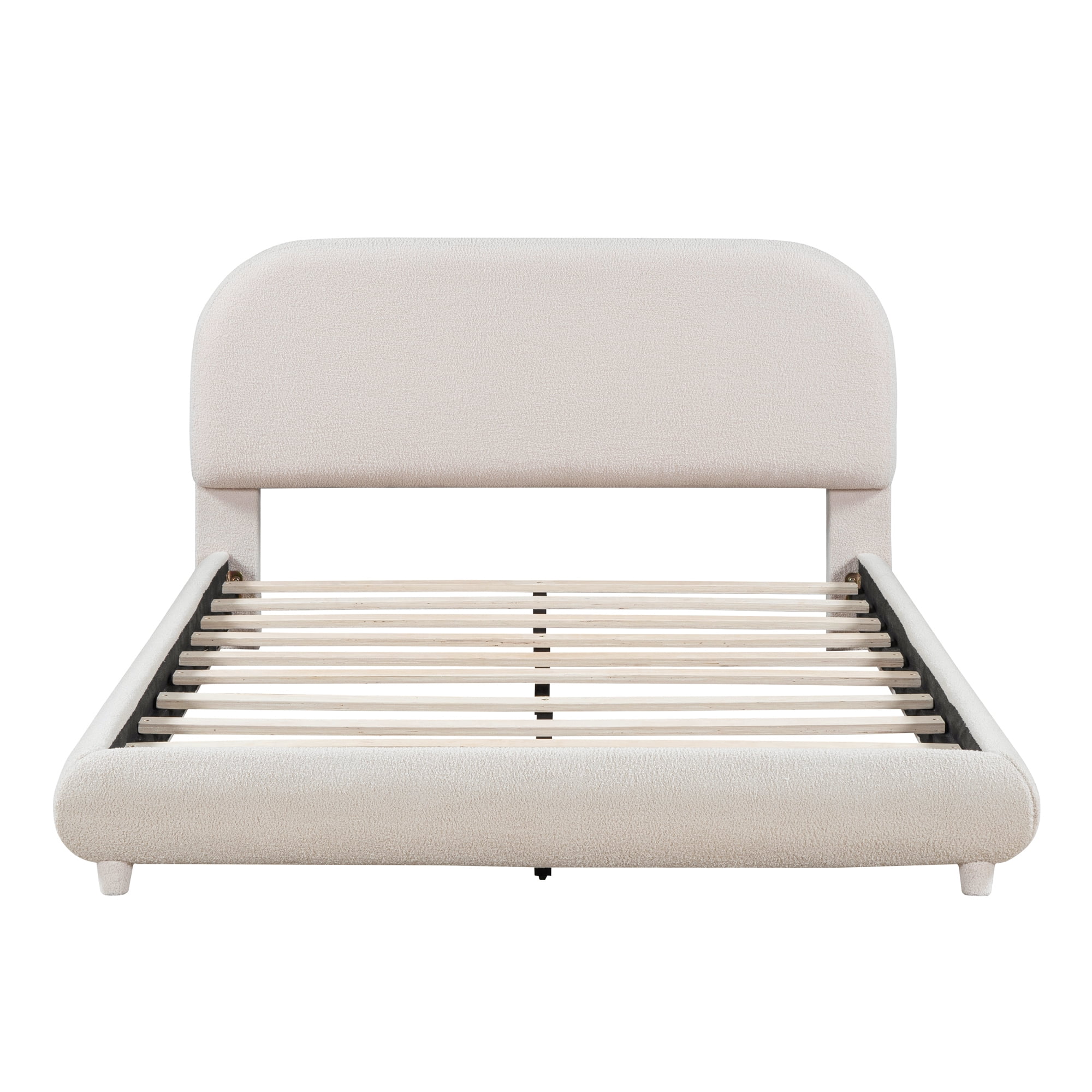 Noble House Teddy Fleece Full Size Upholstered Platform Bed, Beige