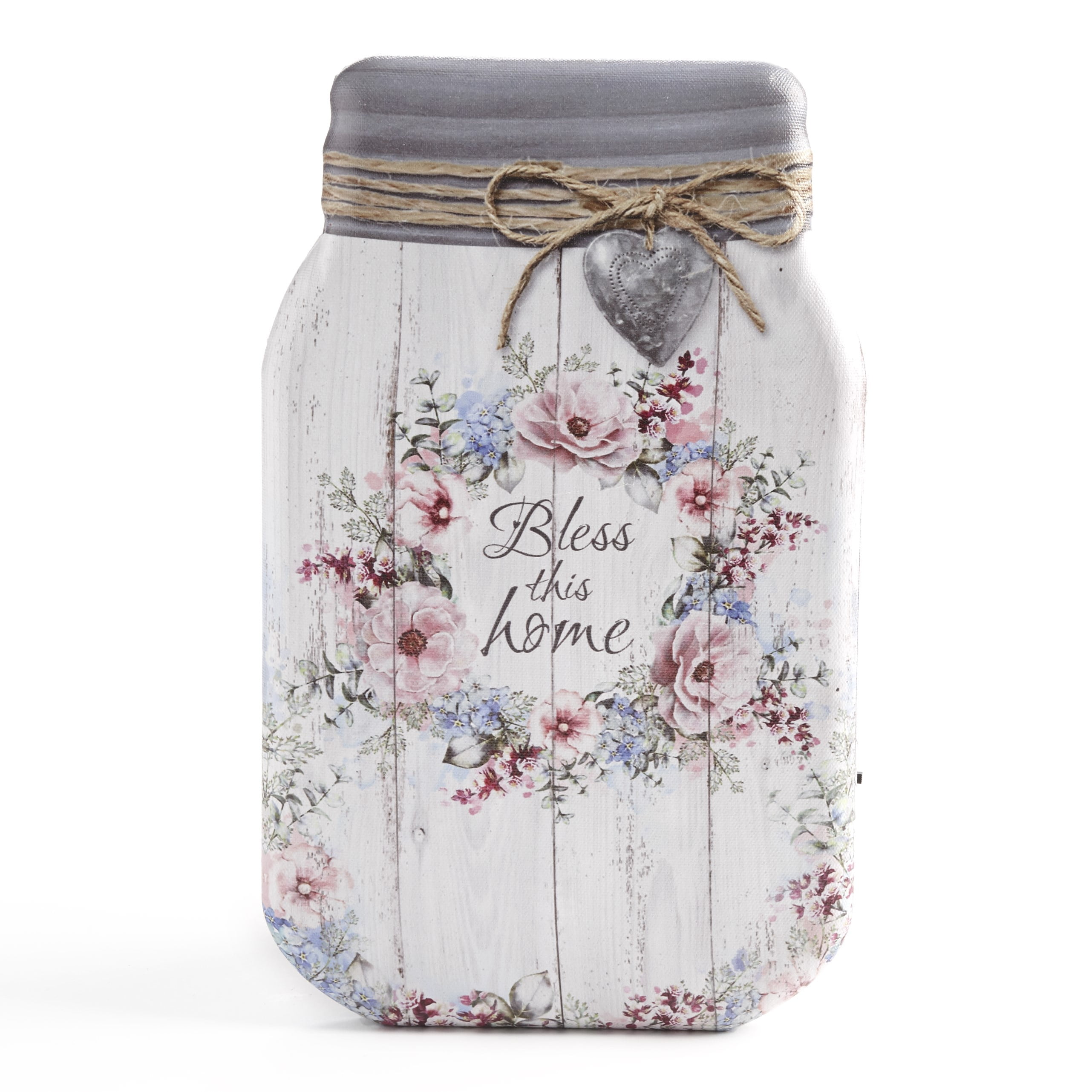Lighted Bless This Home Mason Jar Wall Art with Painted Floral Accents