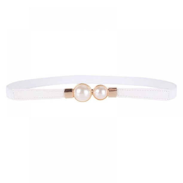 Grey Ghost Gear Women Skinny Belt for Dresses Retro Pearl Stretch