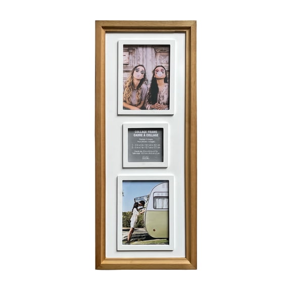 Studio Decor 3-Opening Natural Woodgrain Collage Picture Frame with Raised Mat - Includes Pre-attached Hanging Hardware, Horizontal or Vertical Display - 1 Pack